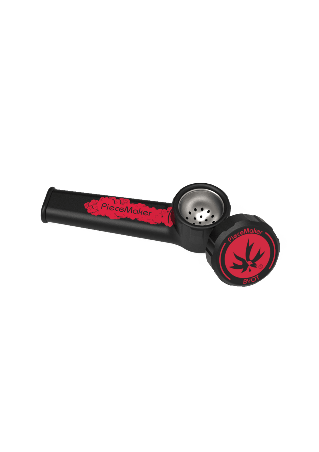 PieceMaker Karma silicone smoking hand pipe in Burnout Black with stainless steel bowl screen and spill-proof cap